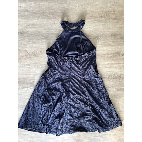 City Triangles WhimsiGoth Mini Dress Burnout Velvet Navy Blue Halter Top, A Line - Picture 4 of 10